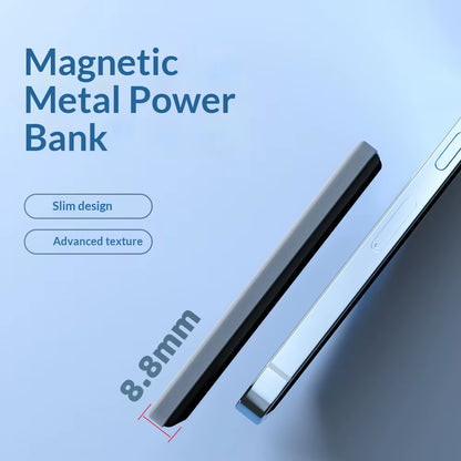 Ultra-Thin Magnetic Wireless Power Bank 5000 Mah PD20W Fast Charging Aluminum Alloy Compact Mobile Power Bank