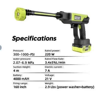 Experience Ultimate Convenience with the SEESE Cordless Pressure Washer - Your Go-To Portable Solution for Car Cleaning, Home Care, and Garden Watering!